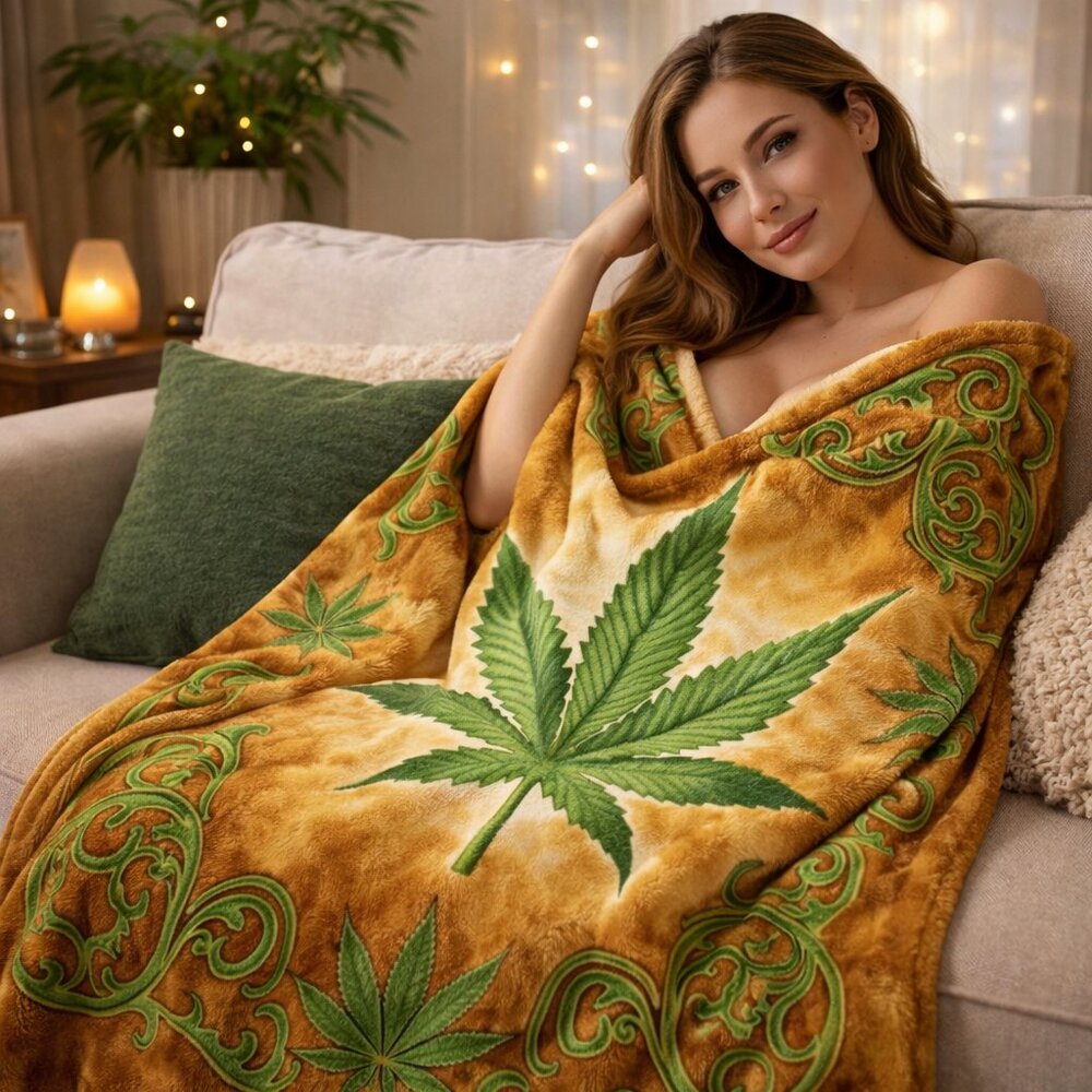 Boho Botanical Leaf Plush Throw Blanket | Cozy Statement Home Decor